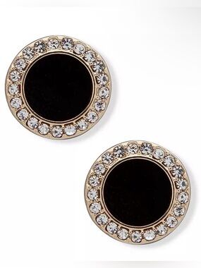 NWT DKNY Women’s Gold-Tone Black Crystal Halo Stud Earrings